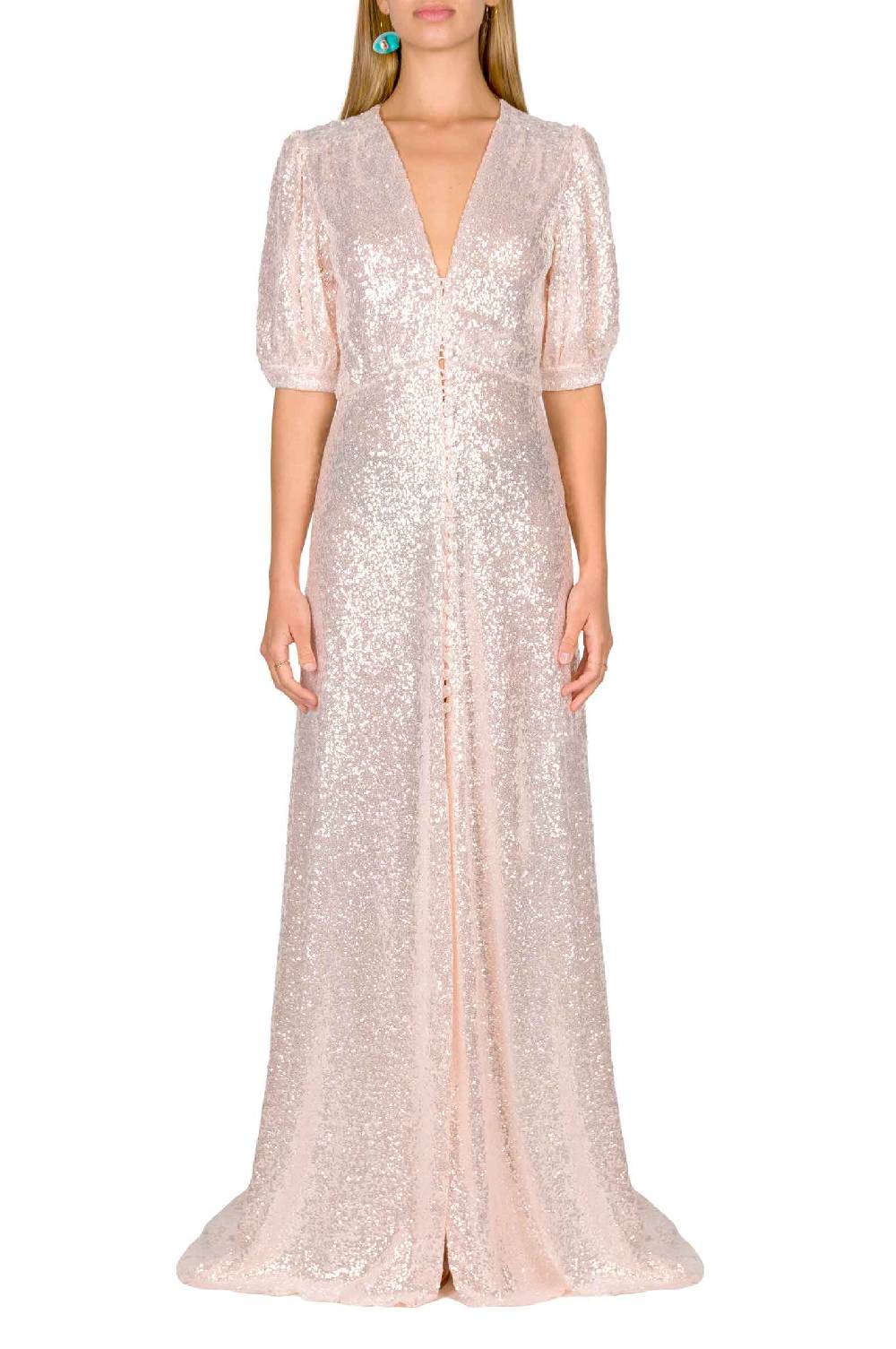 Luisa Beccaria Abito con bottoni in paillettes rosa Moda