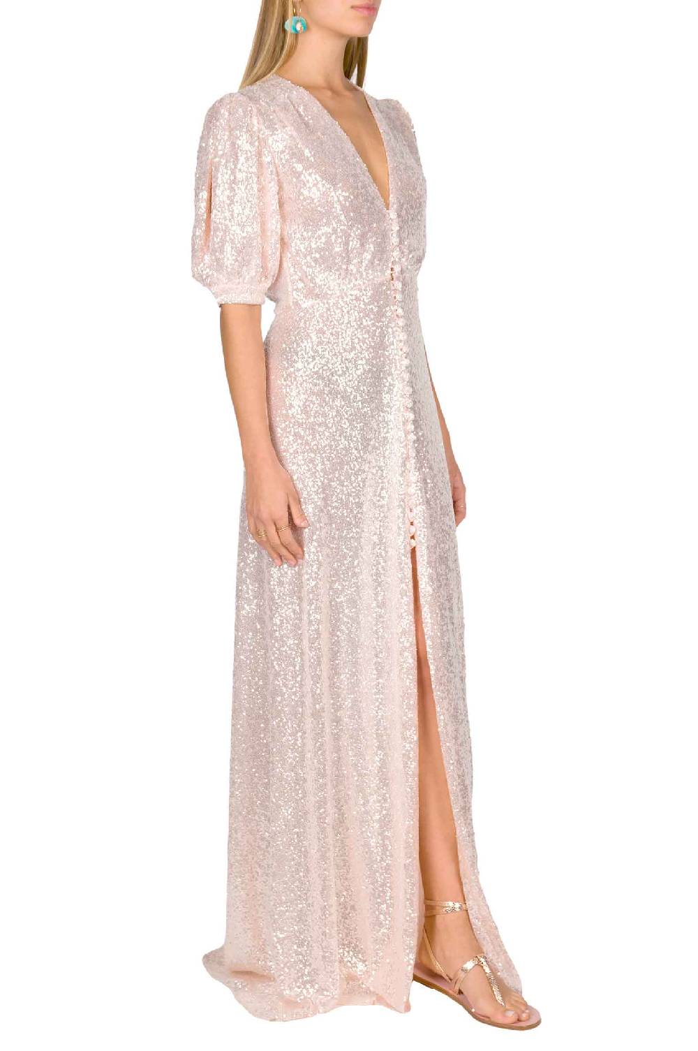 Luisa Beccaria Abito con bottoni in paillettes rosa Moda