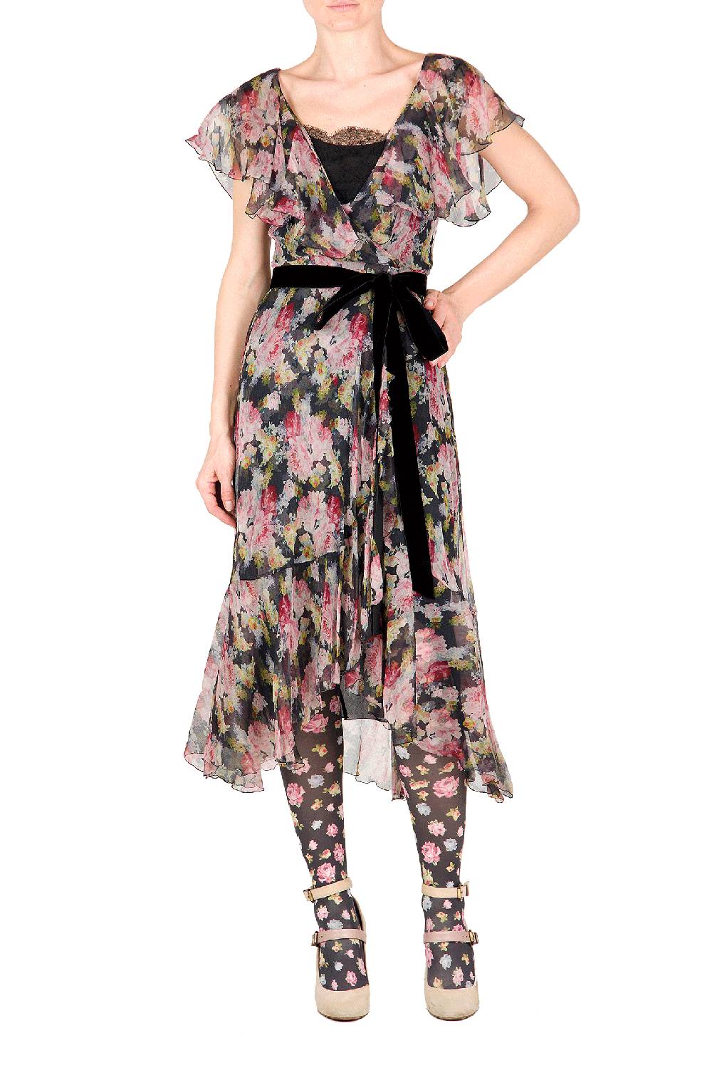 Luisa Beccaria Abito a portafoglio in chiffon floreale Nuovo