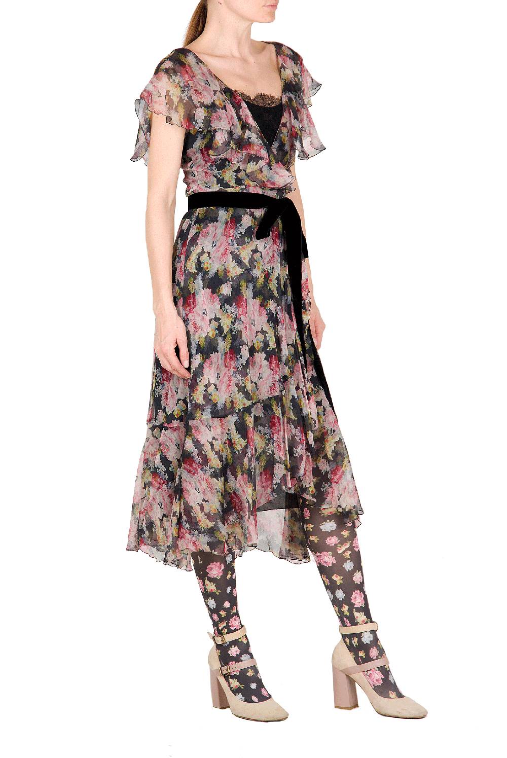 Luisa Beccaria Abito a portafoglio in chiffon floreale Nuovo