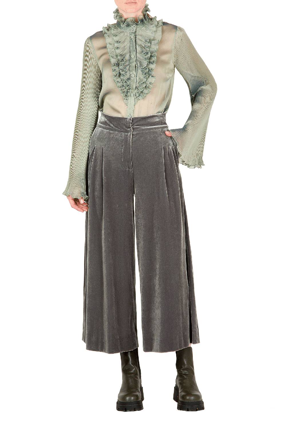Luisa Beccaria Pantaloni in velluto SALVIA Qualità