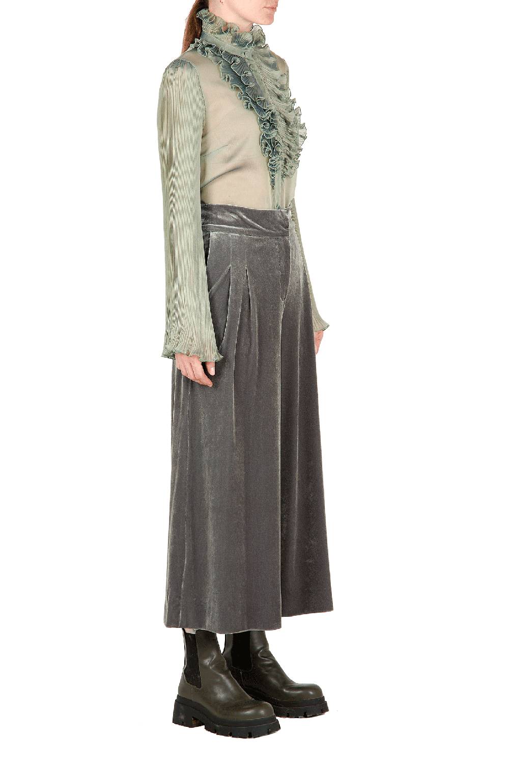 Luisa Beccaria Pantaloni in velluto SALVIA Qualità