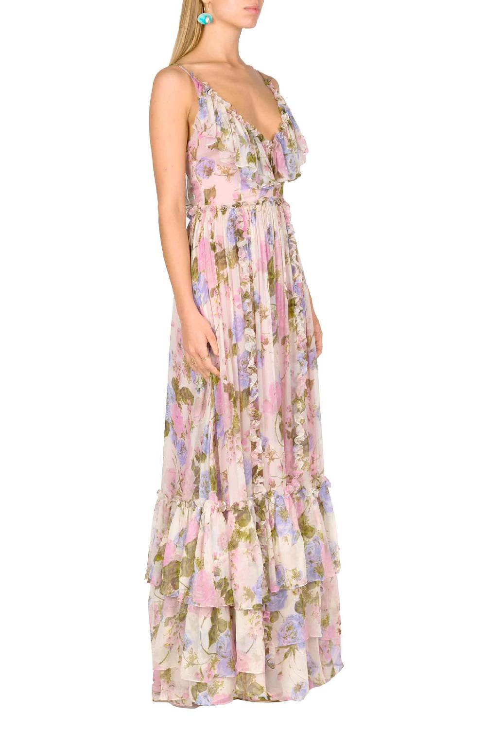 Luisa Beccaria Maxi abito arricciato in chiffon floreale Spedizione Gratuita