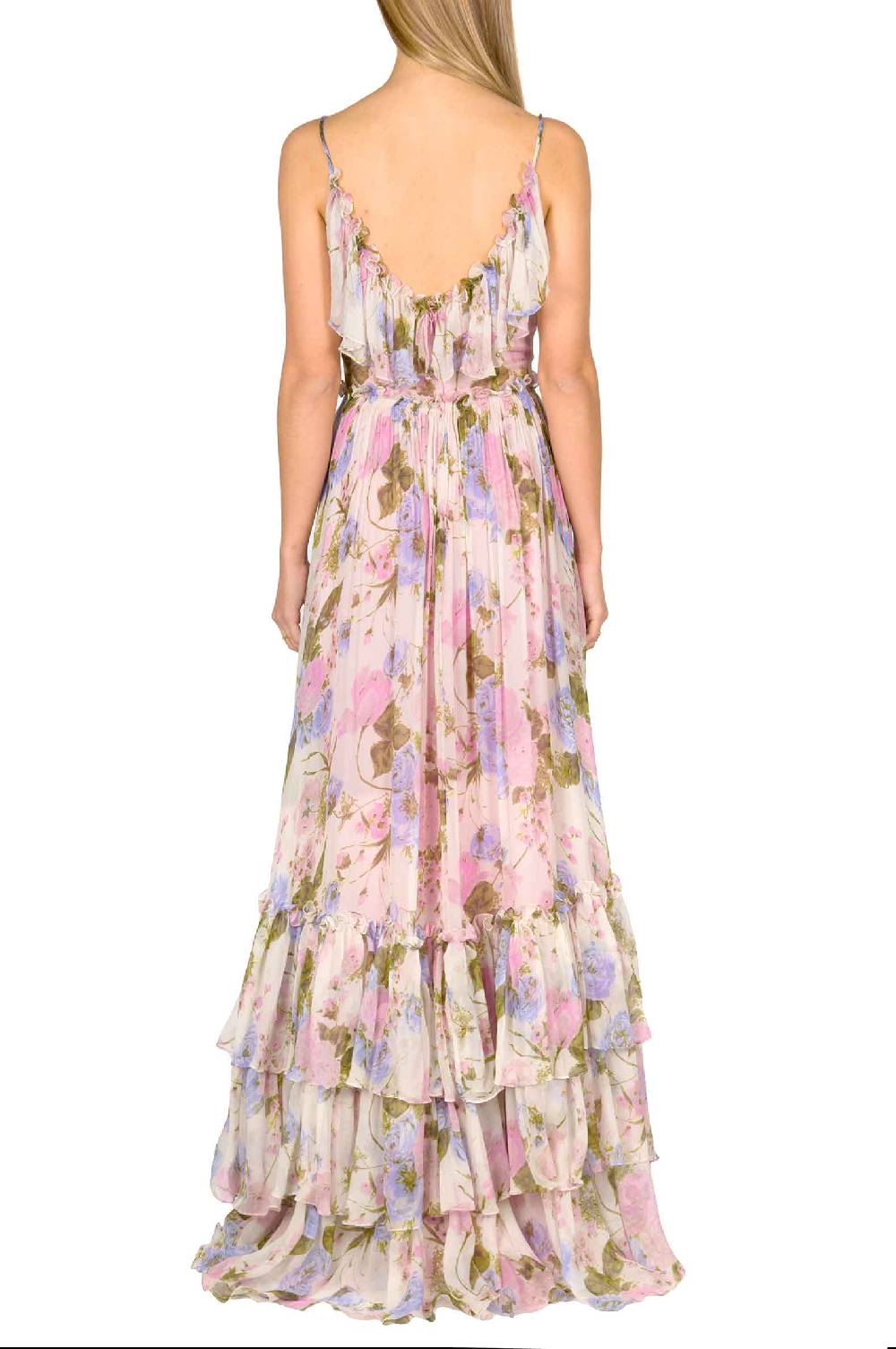 Luisa Beccaria Maxi abito arricciato in chiffon floreale Spedizione Gratuita
