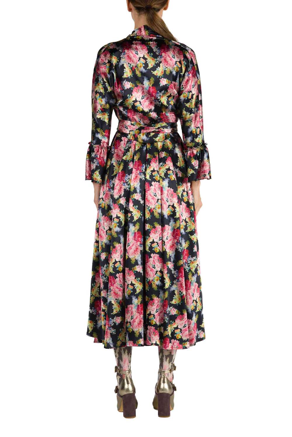 Luisa Beccaria Abito Luisa Wrap Satin Floreale Stampa Rose Pezzi Unici