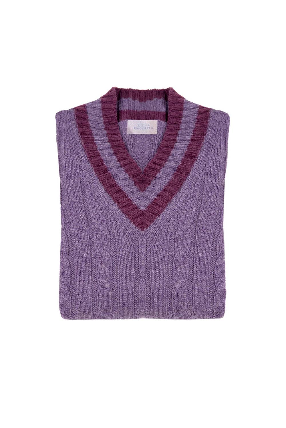 Luisa Beccaria Maglia viola in cashmere a trecce con scollo a V Promozione Limitata