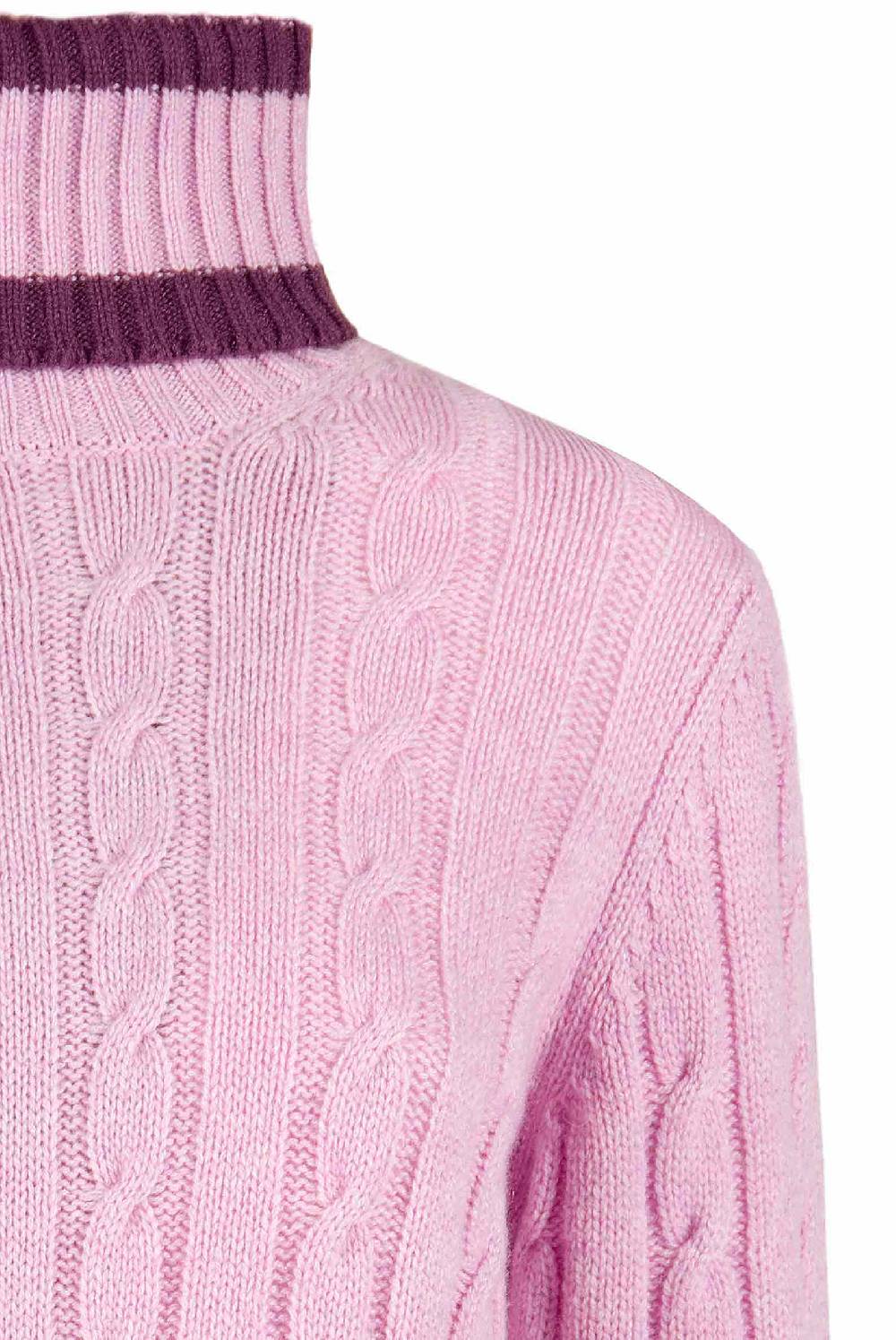 Luisa Beccaria Maglione dolcevita in cashmere a trecce rosa Novità