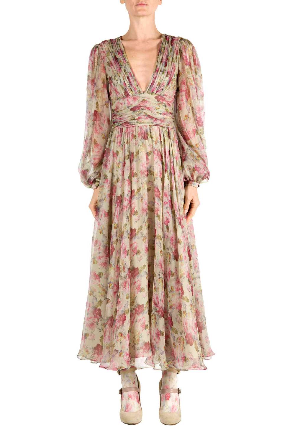 Luisa Beccaria Abito in chiffon con rose stampate In Saldo