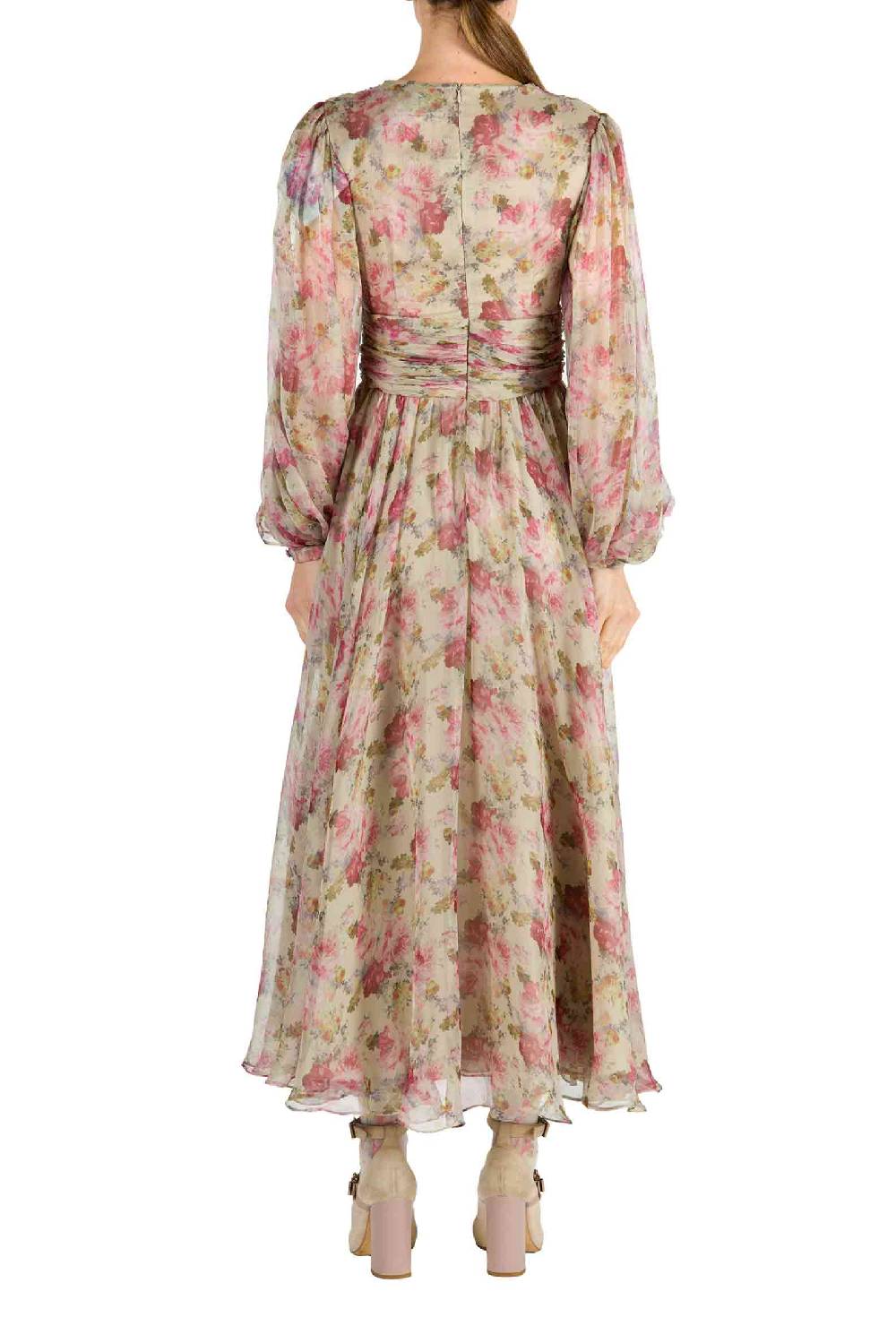 Luisa Beccaria Abito in chiffon con rose stampate In Saldo
