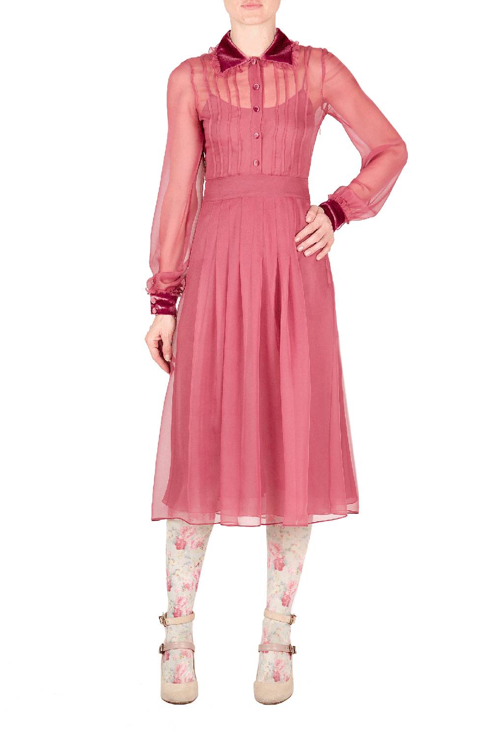Luisa Beccaria Abito in chiffon con passamaneria in velluto Nuova
