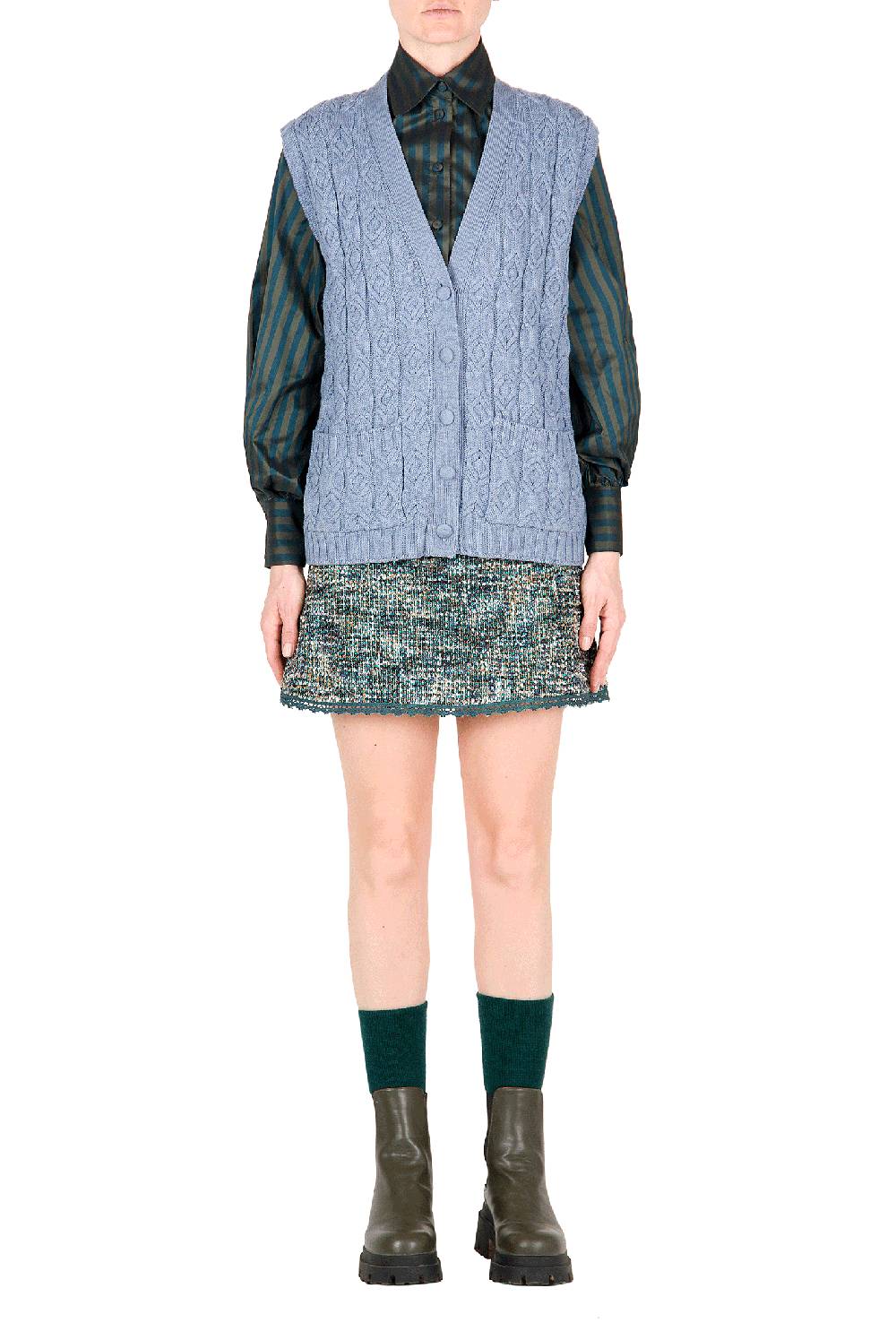 Luisa Beccaria Gilet in lana ritorta Blu Pezzi Unici