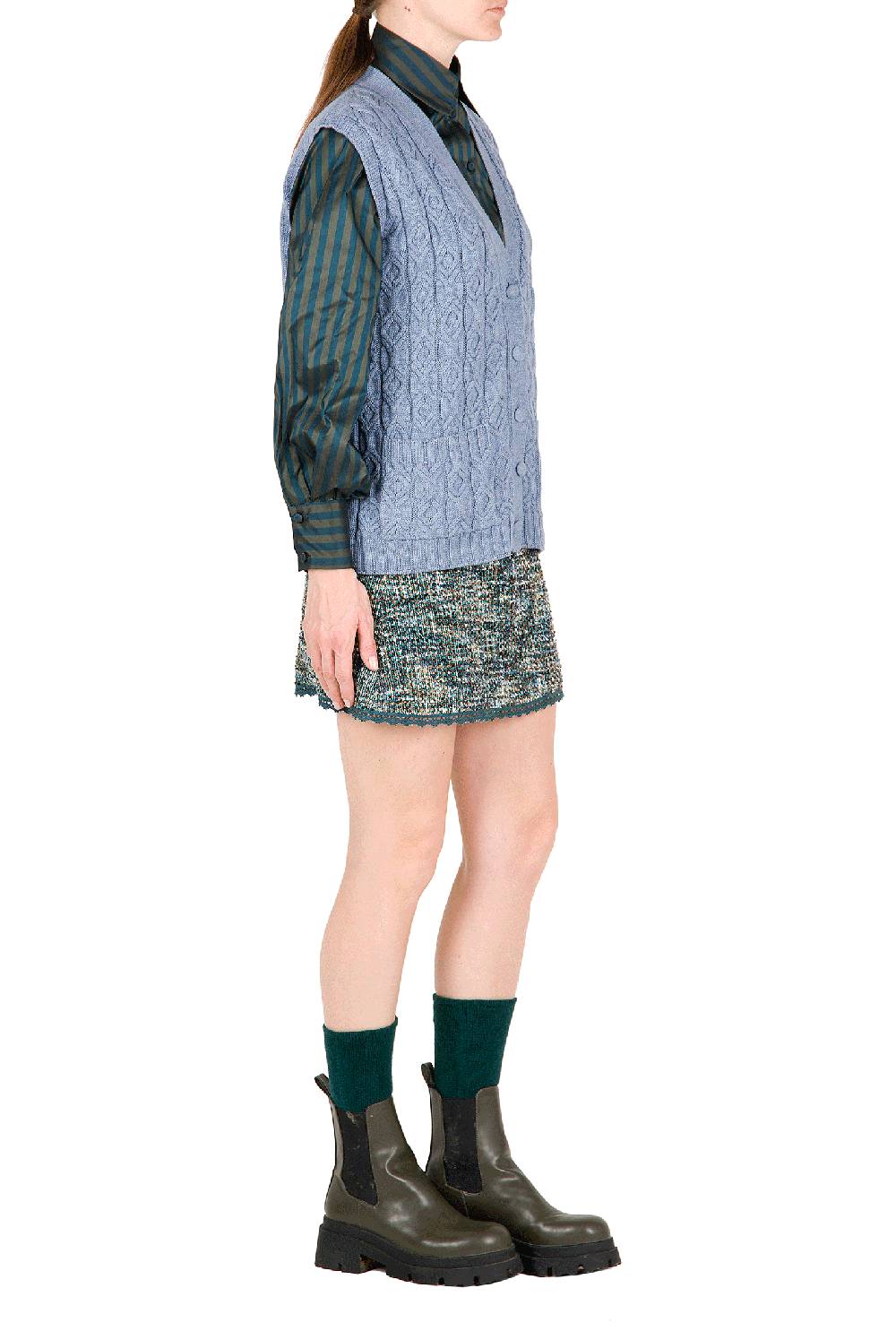 Luisa Beccaria Gilet in lana ritorta Blu Pezzi Unici