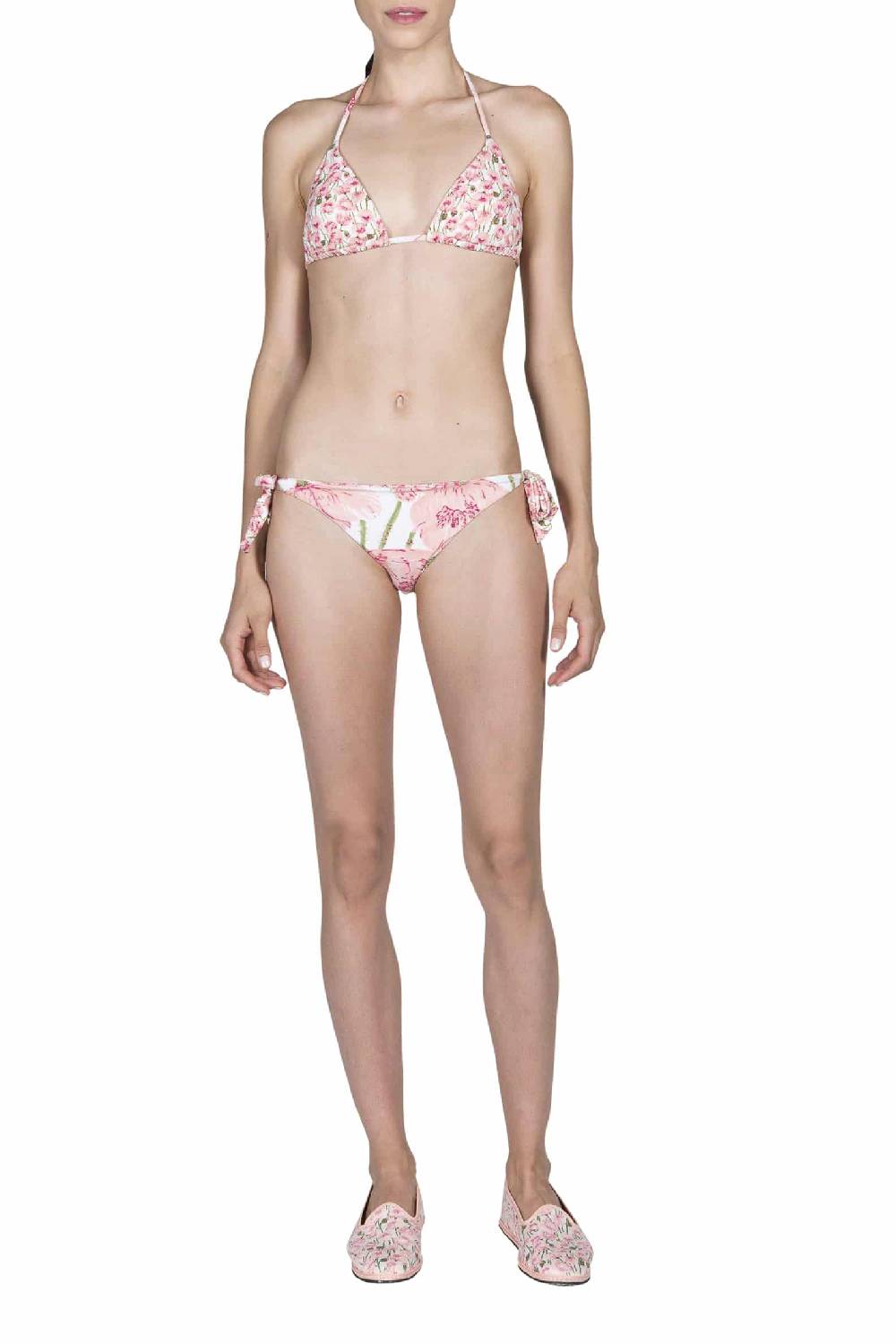 Luisa Beccaria Bikini Triangolo E Slip Rosa Papaveri Double Face Presa