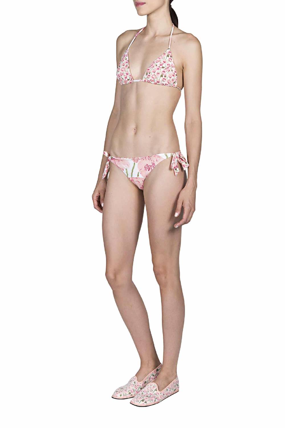 Luisa Beccaria Bikini Triangolo E Slip Rosa Papaveri Double Face Presa