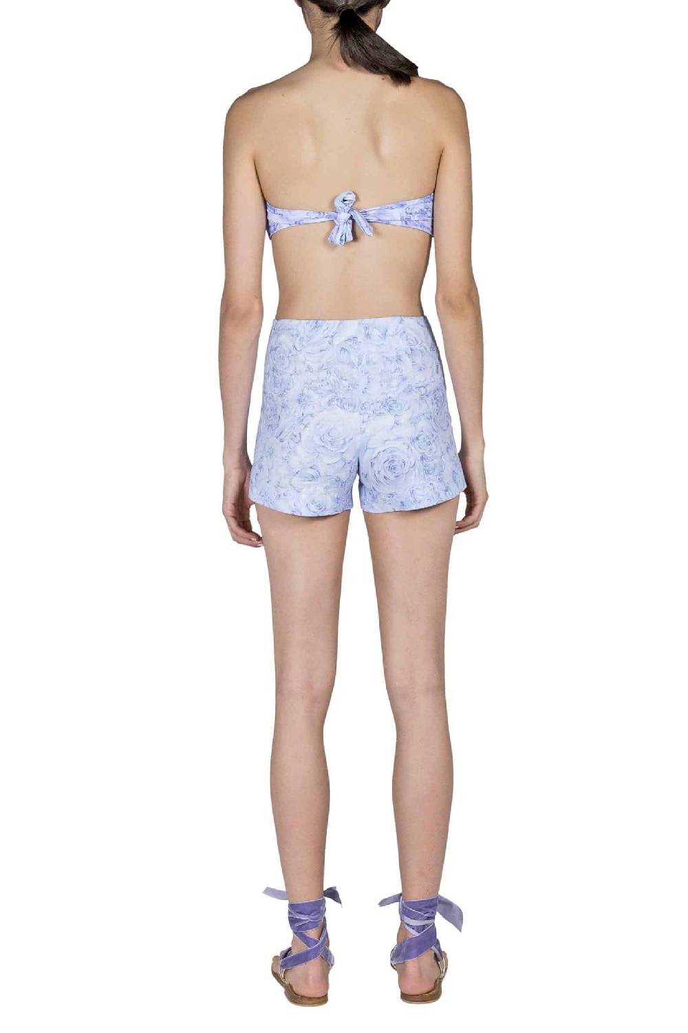 Luisa Beccaria Pantaloncini in lino con stampa rose lilla Hotsell