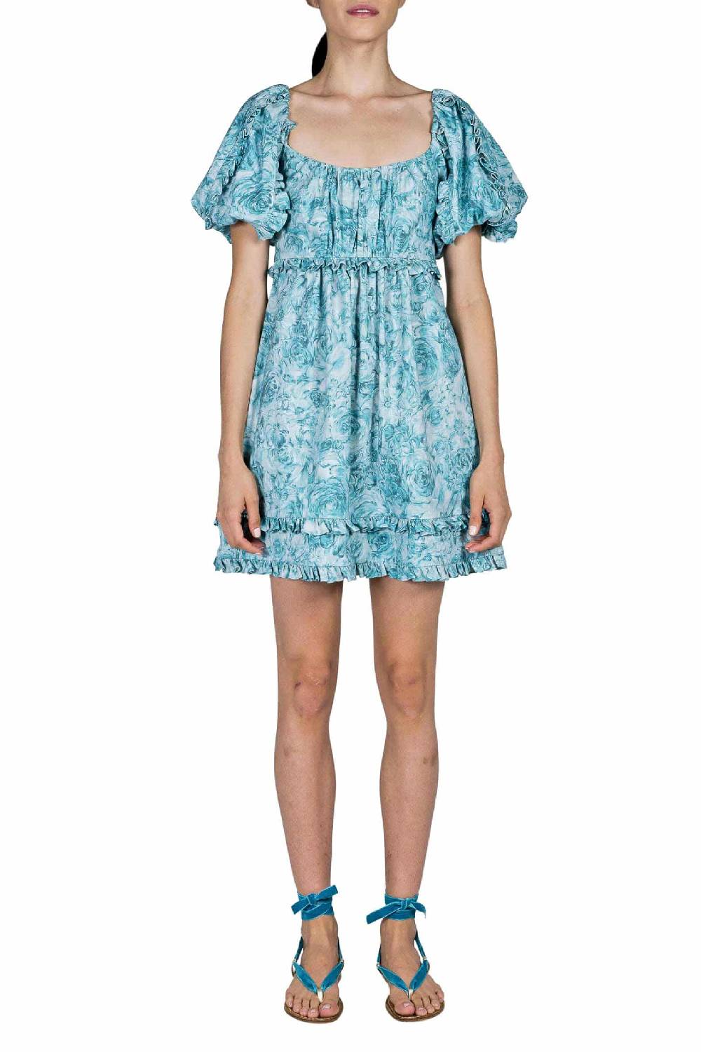 Luisa Beccaria Mini abito in lino stampato con rose Vendita Calda