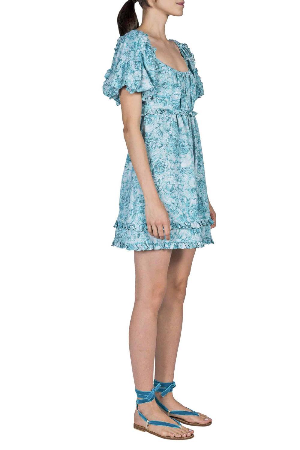 Luisa Beccaria Mini abito in lino stampato con rose Vendita Calda