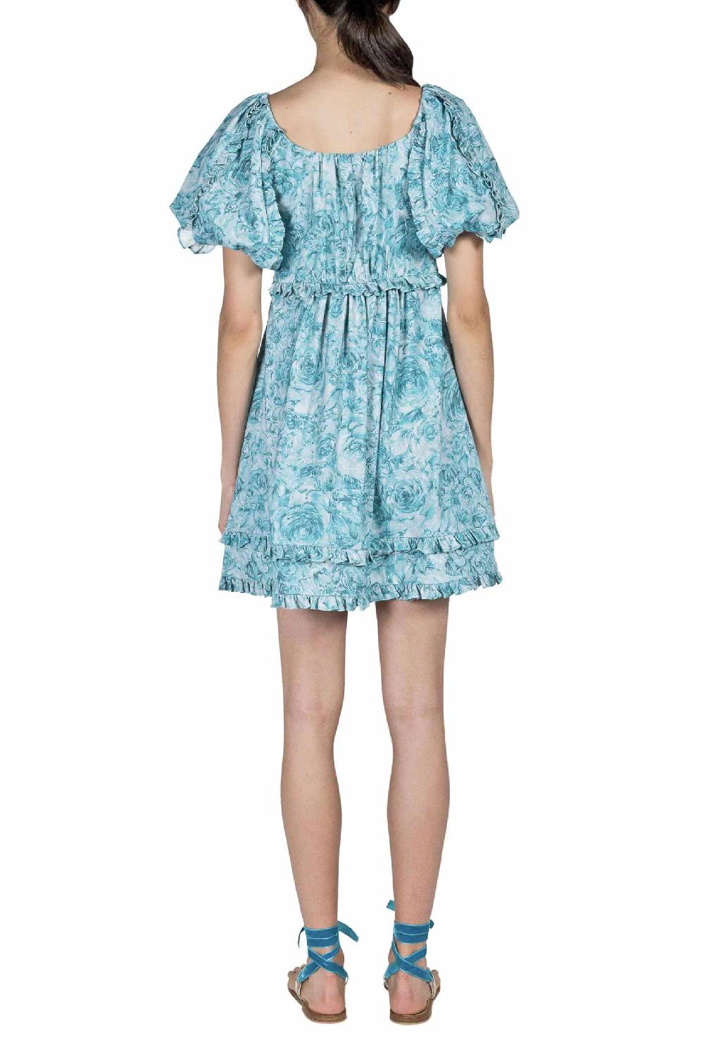 Luisa Beccaria Mini abito in lino stampato con rose Vendita Calda