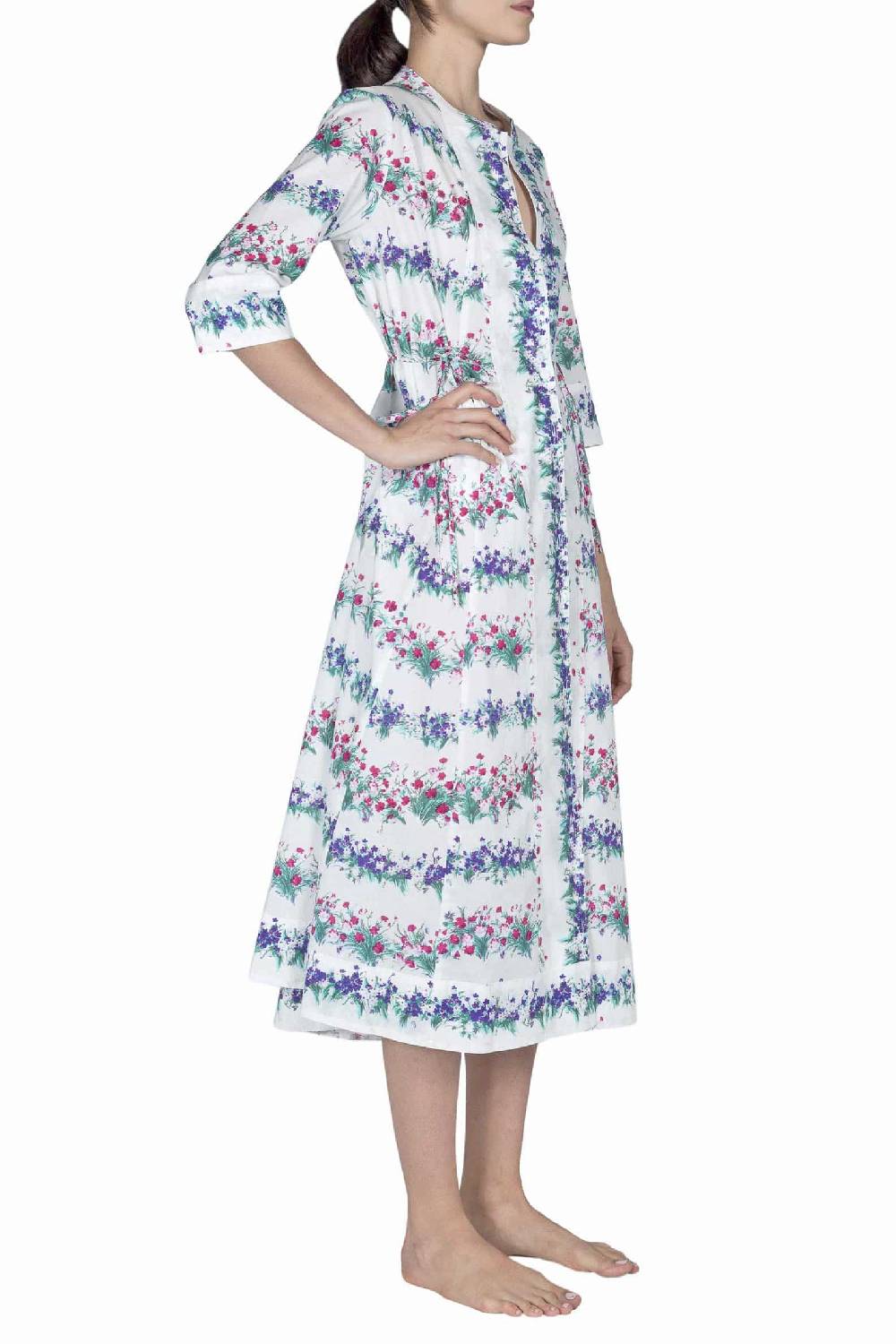 Luisa Beccaria Abito Midi Caftano Blu Stampa Fiori Vendite Flash