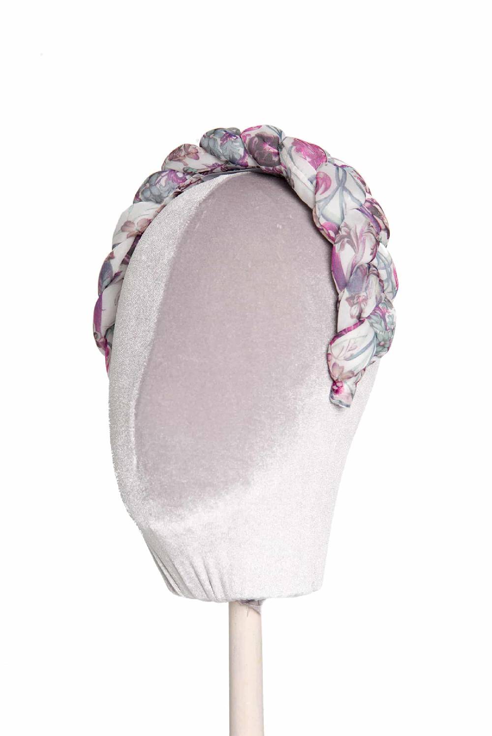 Luisa Beccaria Fascia per capelli intrecciata in chiffon di seta floreale In Saldo