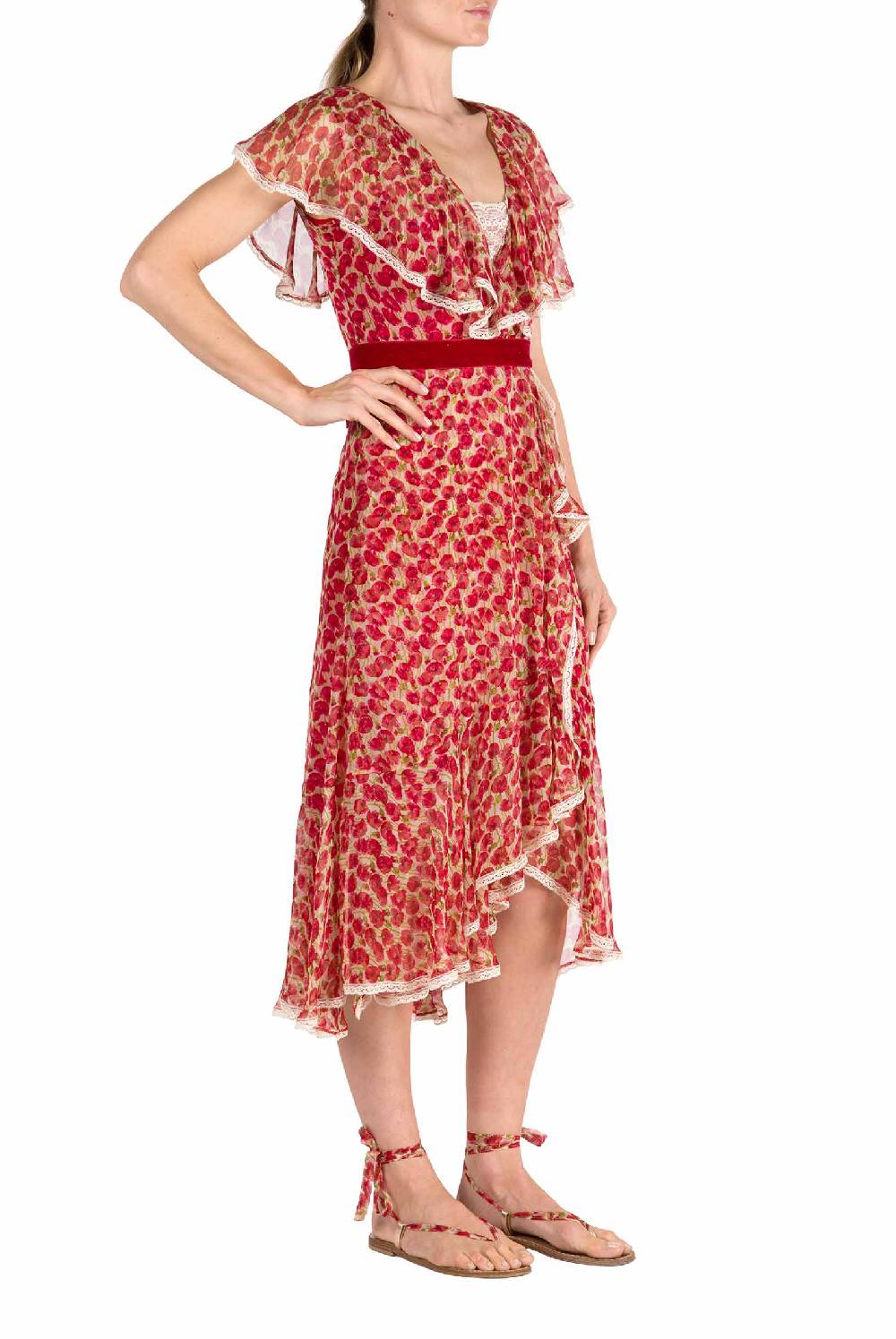Luisa Beccaria Abito in chiffon con micro papaveri Spedizione Gratuita
