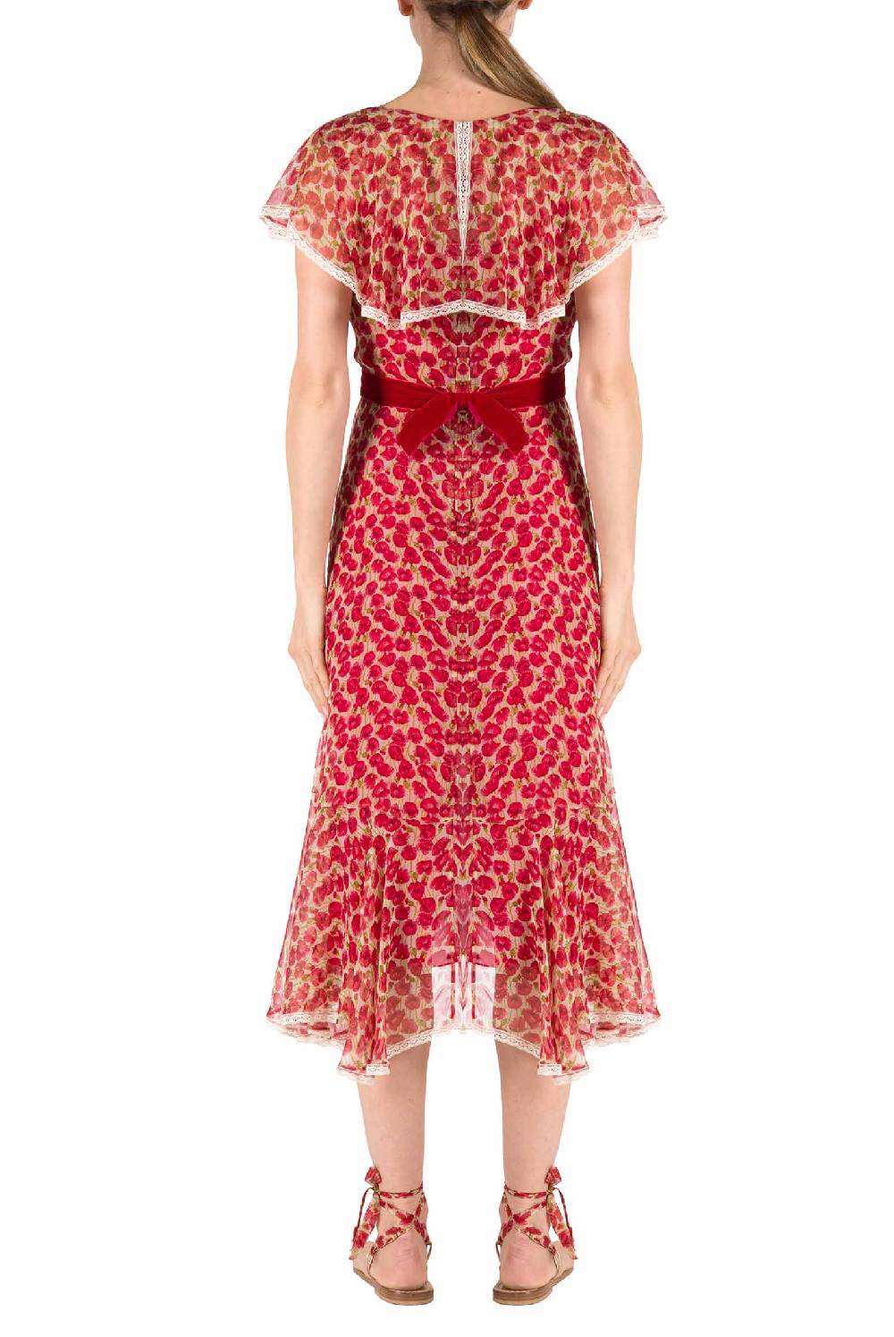 Luisa Beccaria Abito in chiffon con micro papaveri Spedizione Gratuita