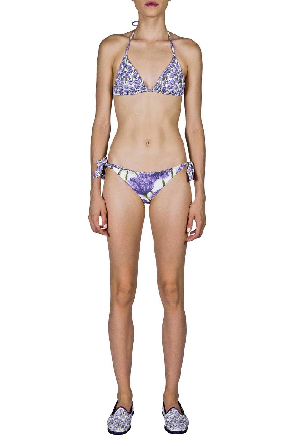 Luisa Beccaria Bikini Triangolo E Slip Lilla Papaveri Double Face Qualità Garantita