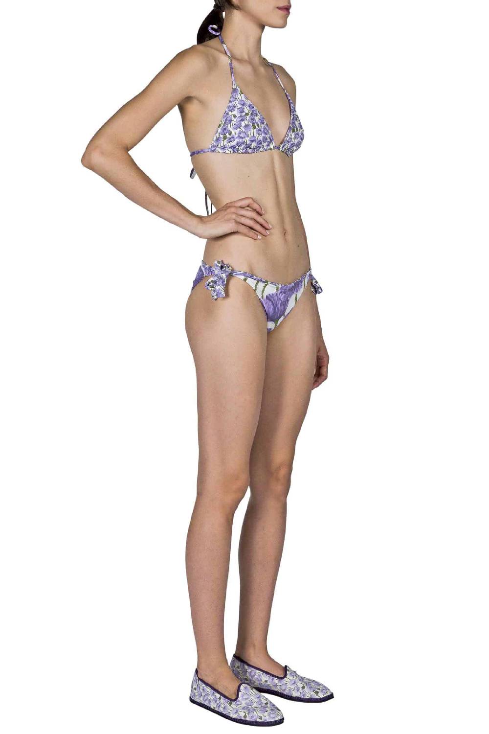 Luisa Beccaria Bikini Triangolo E Slip Lilla Papaveri Double Face Qualità Garantita