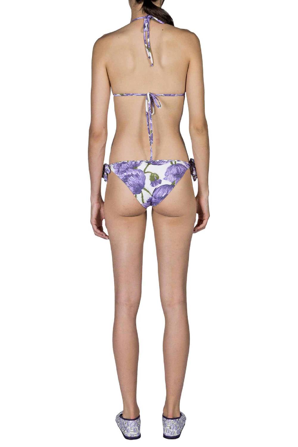 Luisa Beccaria Bikini Triangolo E Slip Lilla Papaveri Double Face Qualità Garantita