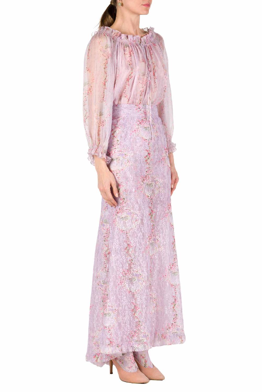 Luisa Beccaria Camicetta a cerchio di rose stampata in creponne di chiffon Sottocosto