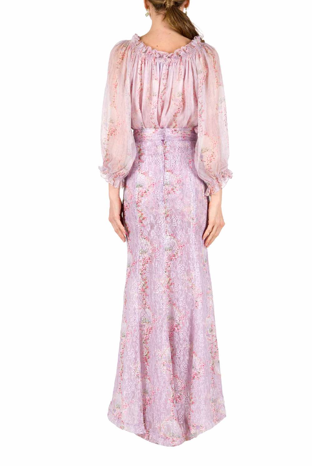 Luisa Beccaria Camicetta a cerchio di rose stampata in creponne di chiffon Sottocosto