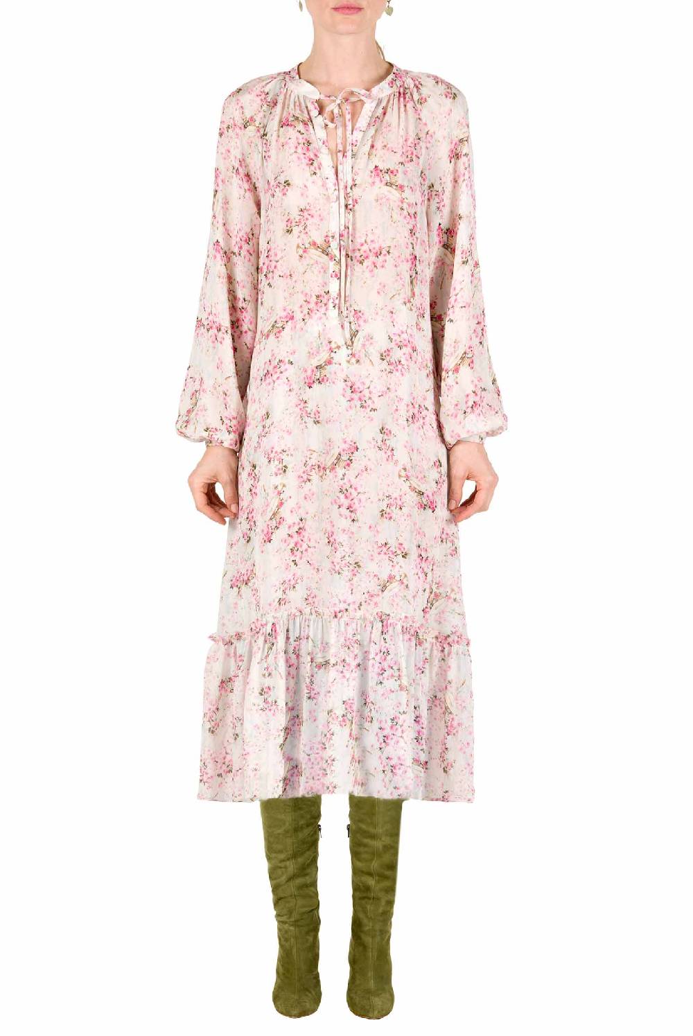 Luisa Beccaria Abito ampio raglan con stampa boccioli di rosa Sconto
