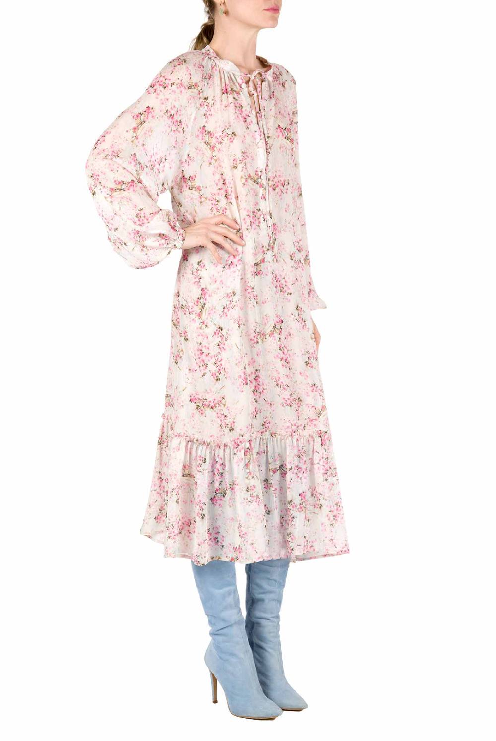 Luisa Beccaria Abito ampio raglan con stampa boccioli di rosa Sconto