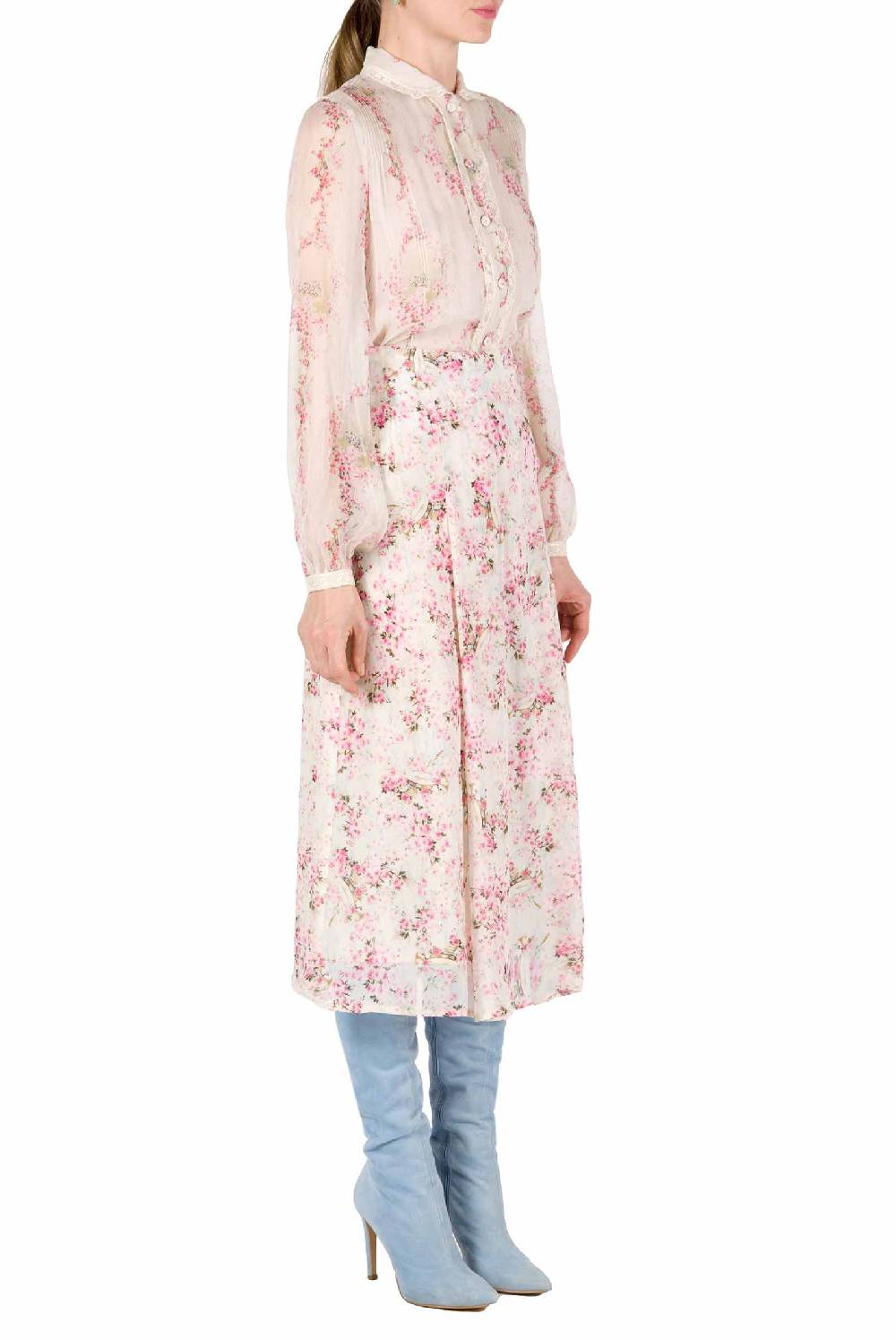 Luisa Beccaria Cerchio Di Rose Camicia In Chiffon Economico