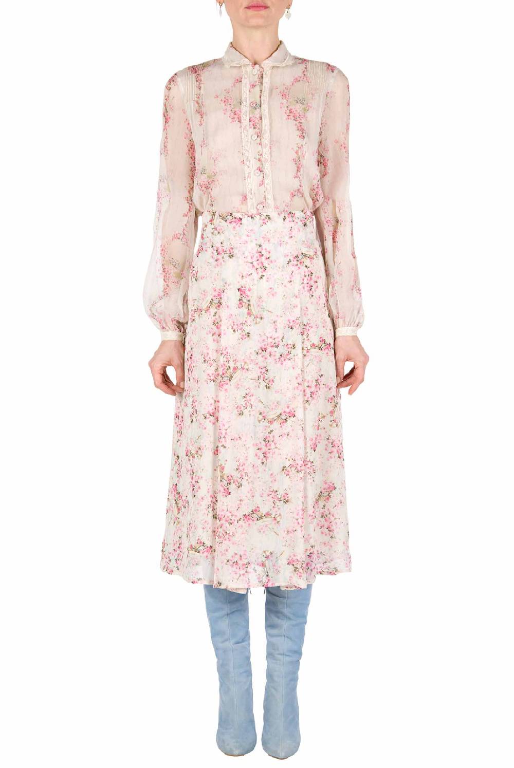 Luisa Beccaria Gonna in georgette con stampa boccioli di rosa Online