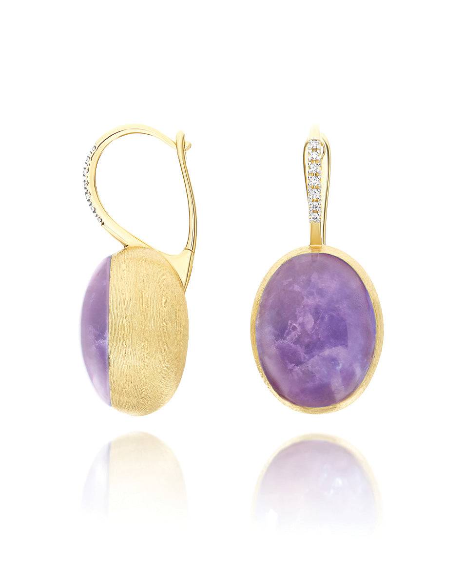 Nanis Orecchini Ciliegine Violetta "Boules" in oro inciso, diamanti, lepidol – Nanis Italian Jewels Presa