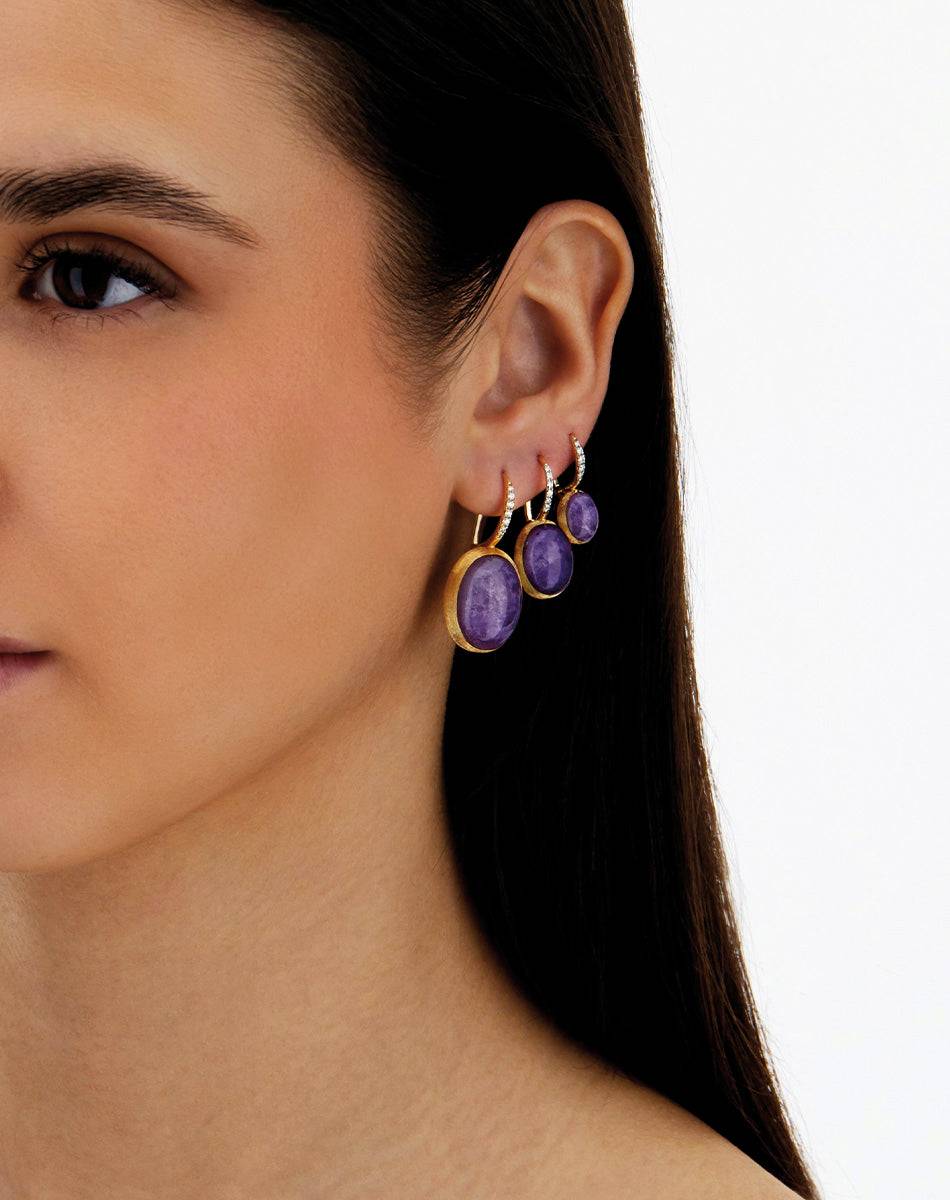 Nanis Orecchini Ciliegine Violetta "Boules" in oro inciso, diamanti, lepidol – Nanis Italian Jewels Presa