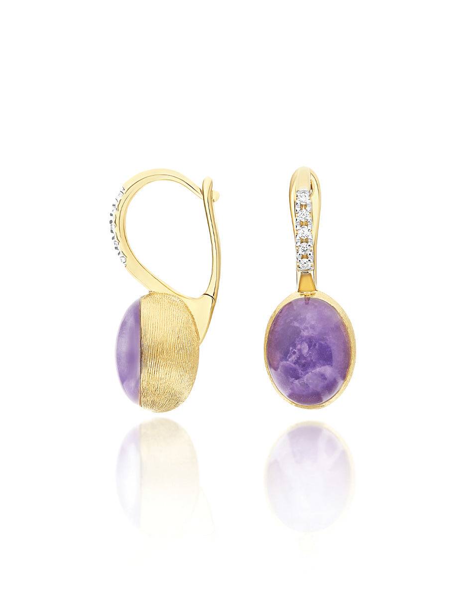 Nanis Orecchini Ciliegine Violetta "Boules" in oro inciso, diamanti, lepidol – Nanis Italian Jewels Offerta