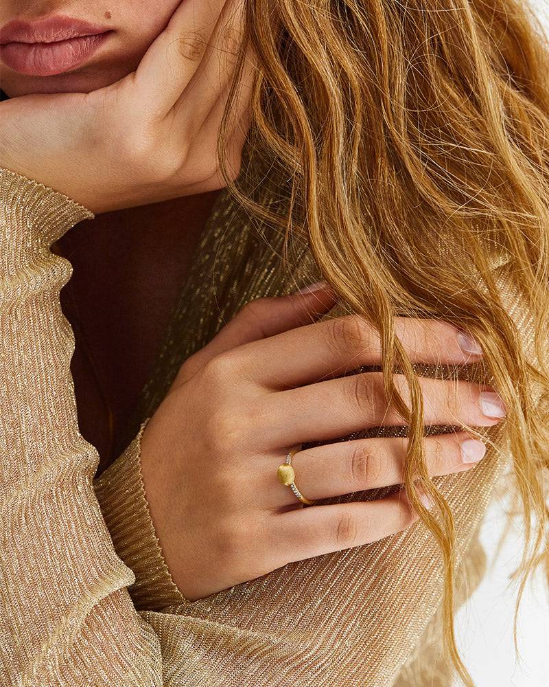 Nanis Anello "DANCING ÉLITE" con boule in oro incisa a mano e pavé di diaman – Nanis Italian Jewels Italia