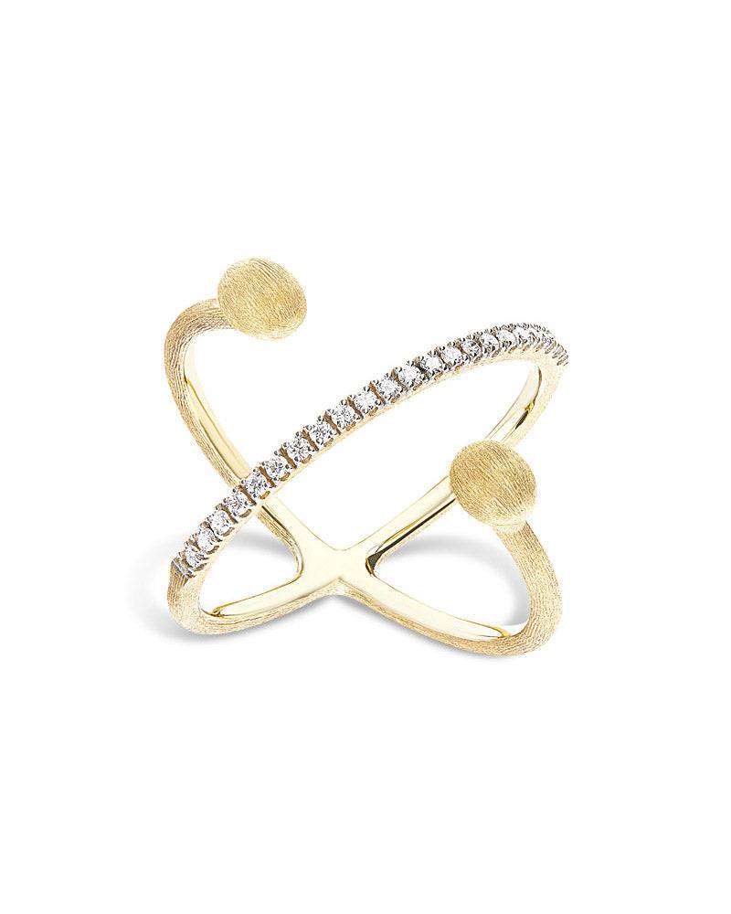 Nanis Anello ad incrocio "DANCING ÉLITE" con boules incise a mano in oro e d – Nanis Italian Jewels