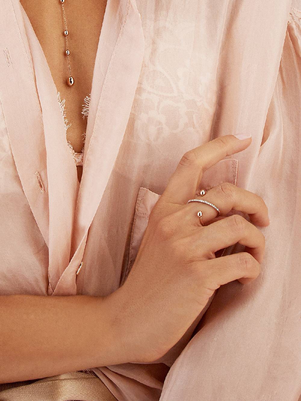Nanis Anello ad incrocio "DANCING ÉLITE" con boules in oro rosa e diamanti ( – Nanis Italian Jewels Nuova