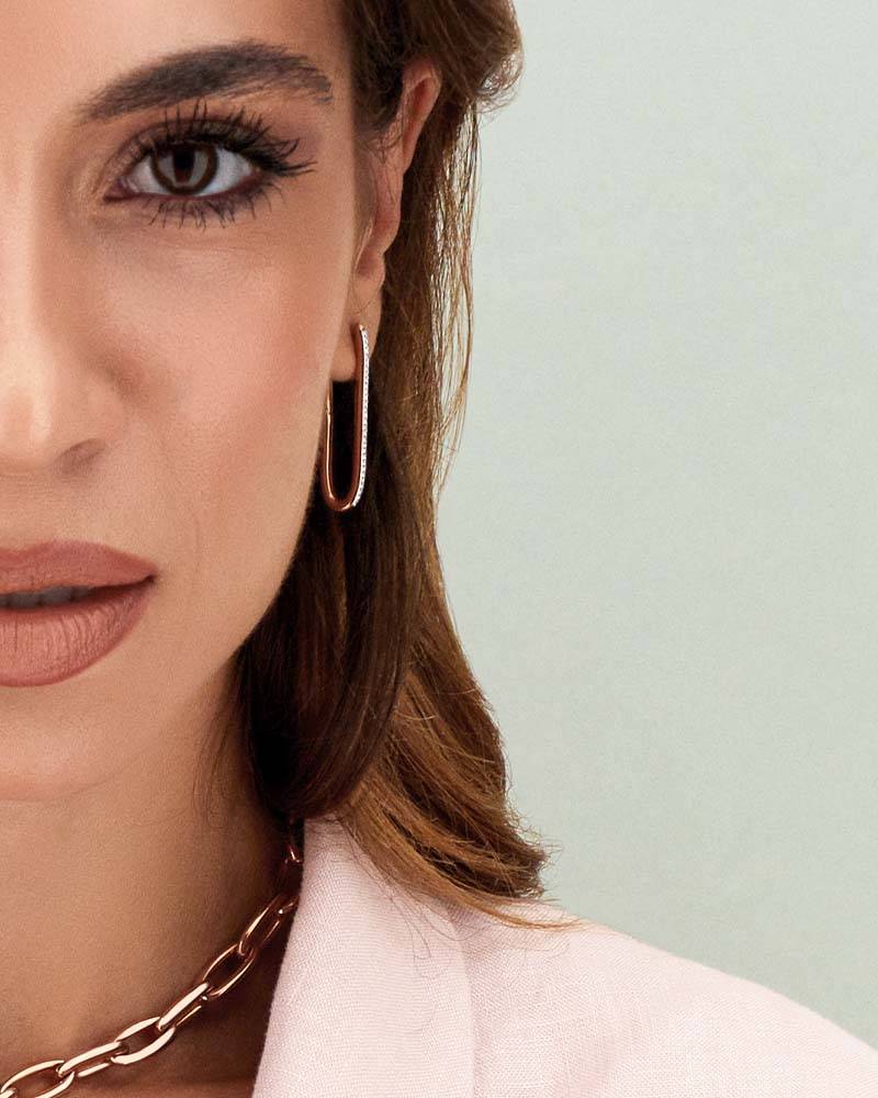 Nanis Orecchini a cerchio "libera" squadrati grandi in oro rosa e diamanti – Nanis Italian Jewels Sconto