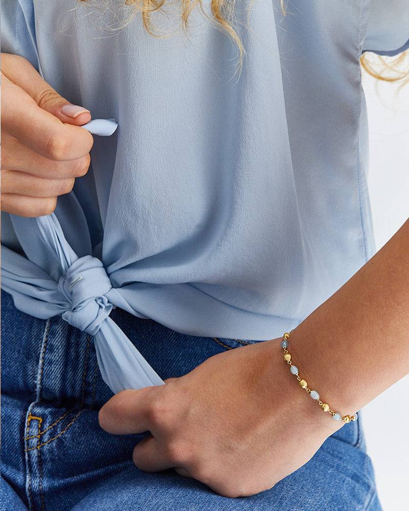 Nanis Bracciale "DANCING AZURE" casual in oro e acquamarina – Nanis Italian Jewels Qualità