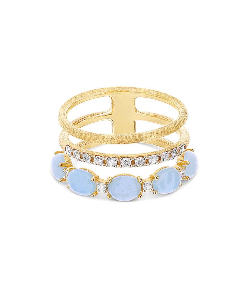 Nanis Anello "DANCING AZURE" a tripla fascia in oro, diamanti e acquamarina – Nanis Italian Jewels Fino Al -60%