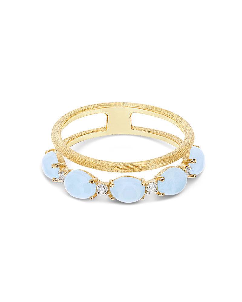 Nanis Anello "DANCING AZURE" a doppia fascia in oro, diamanti e acquamarina – Nanis Italian Jewels Shopping Online