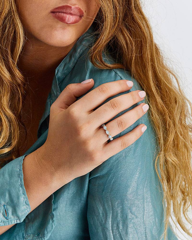 Nanis Anello "DANCING AZURE" con boules in oro, diamanti e acquamarina – Nanis Italian Jewels Affare Del Giorno
