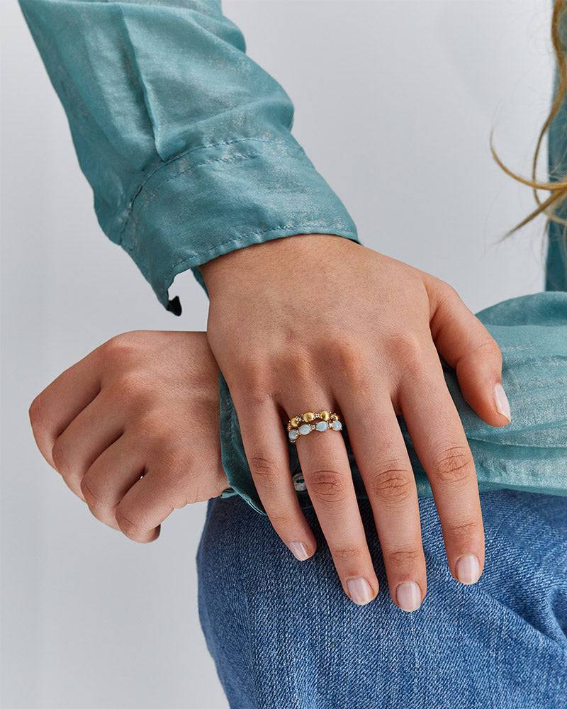 Nanis Anello "DANCING AZURE" con boules in oro, diamanti e acquamarina – Nanis Italian Jewels Affare Del Giorno