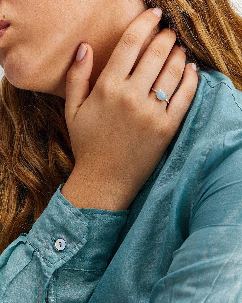 Nanis Anello "DANCING AZURE" impilabile in oro, diamanti e acquamarina (gran – Nanis Italian Jewels Prezzo Ridotto