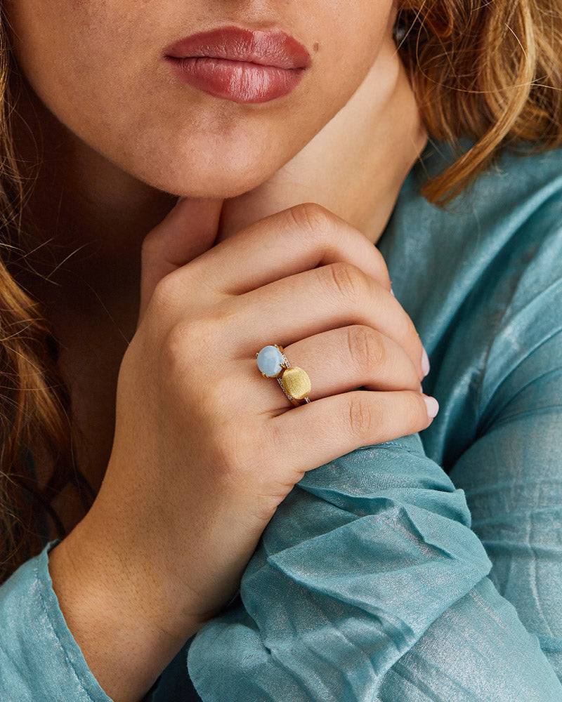 Nanis Anello "DANCING AZURE" impilabile in oro, diamanti e acquamarina (gran – Nanis Italian Jewels Prezzo Ridotto