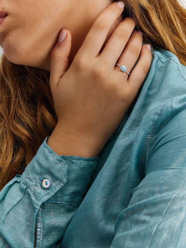 Nanis Anello "DANCING AZURE" impilabile in oro, diamanti e acquamarina (medi – Nanis Italian Jewels Sottocosto